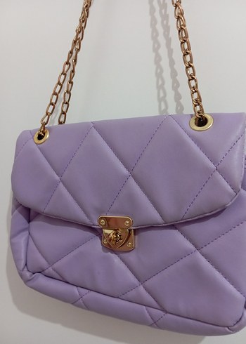 Zincir Detaylı Mor Deri Kadın Çanta - Görsel 2