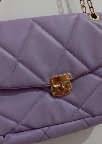 Zincir Detaylı Mor Deri Kadın Çanta - Görsel 3