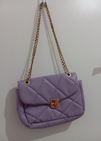 Zincir Detaylı Mor Deri Kadın Çanta - Görsel 4