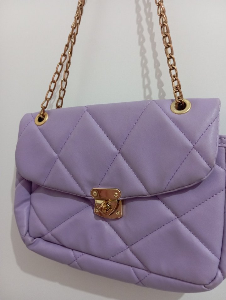 Zincir Detaylı Mor Deri Kadın Çanta - Görsel 2