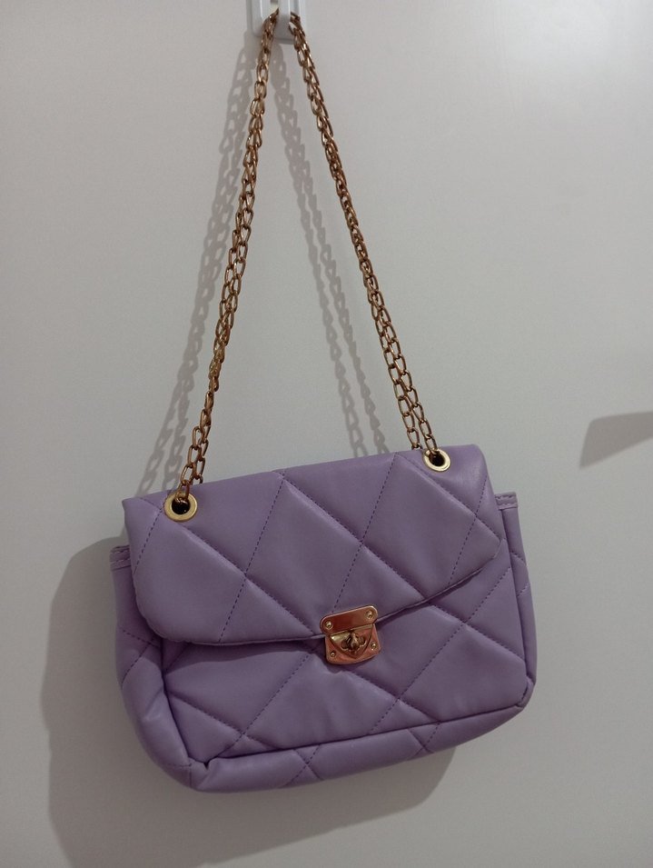 Zincir Detaylı Mor Deri Kadın Çanta - Görsel 4