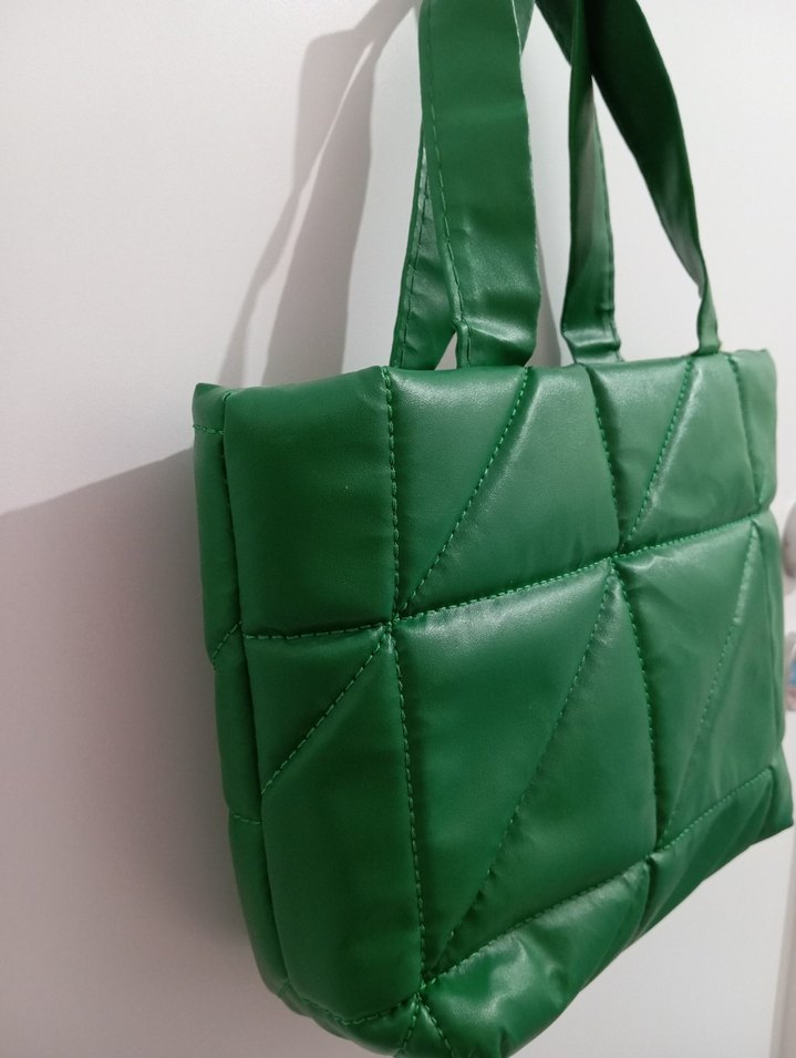 Yeşil Deri Fermuarlı Kadın Çantası - Görsel 3