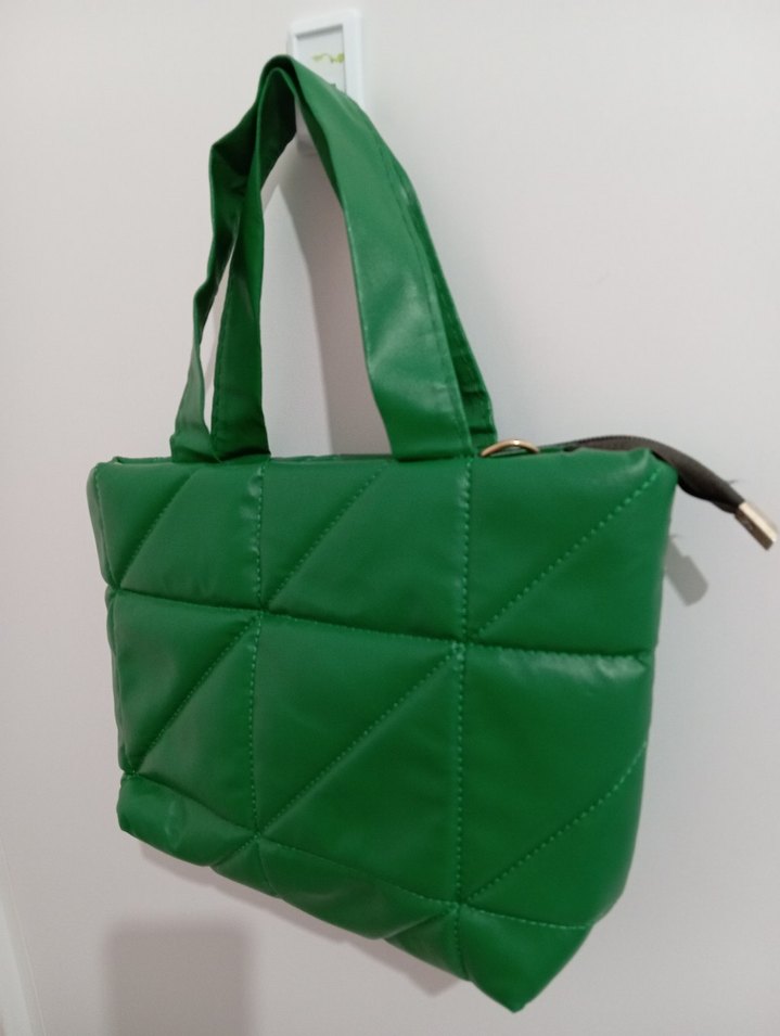 Yeşil Deri Fermuarlı Kadın Çantası - Görsel 4