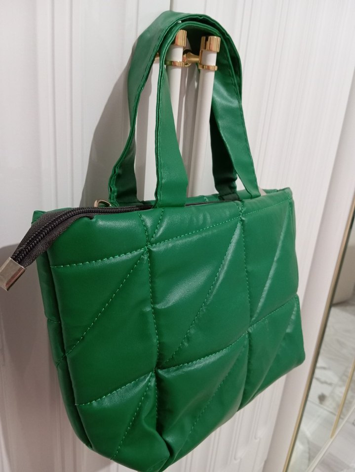 Yeşil Deri Fermuarlı Kadın Çantası - Görsel 5