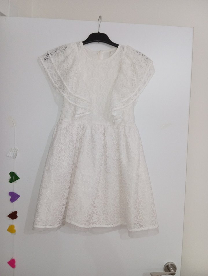 Kız Çocuk Beyaz Dantel Elbise - Görsel 5