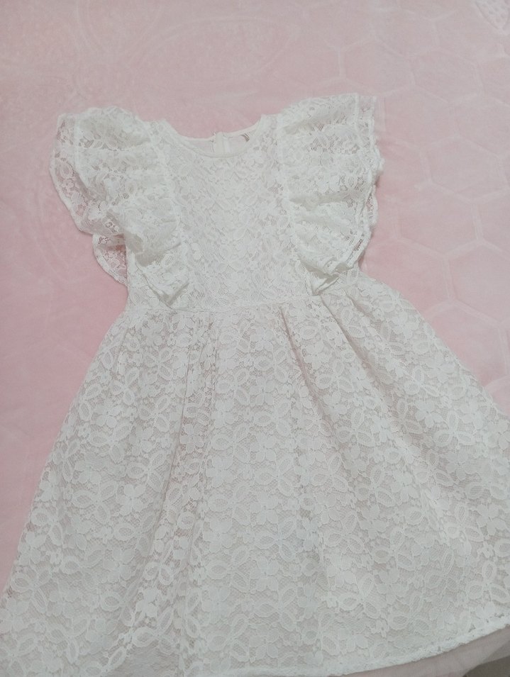 Kız Çocuk Beyaz Dantel Elbise - Görsel 4