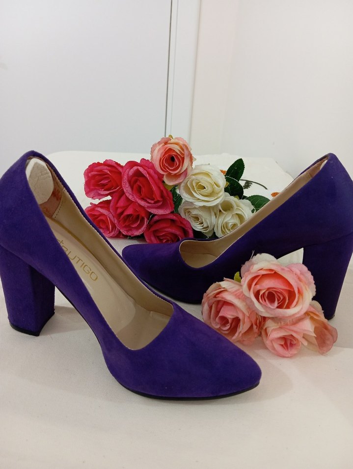 Mor Süet Stiletto Topuklu Kadın Ayakkabı - Görsel 5