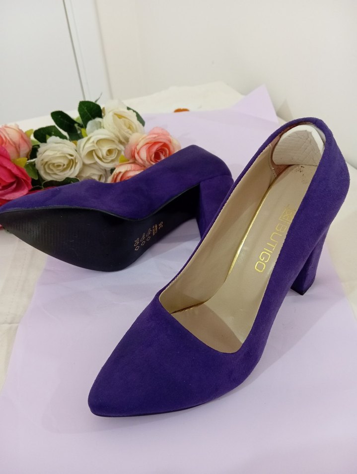 Mor Süet Stiletto Topuklu Kadın Ayakkabı - Görsel 2