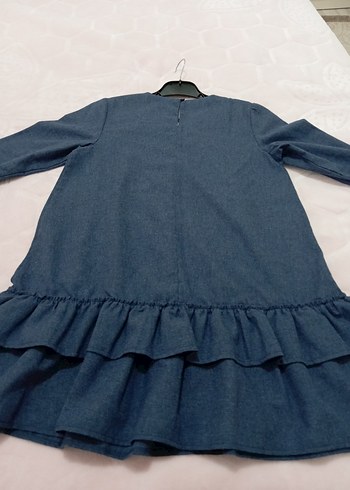 Nakışlı Fırfırlı Uzun Kollu Kız Kot Elbise - Görsel 7