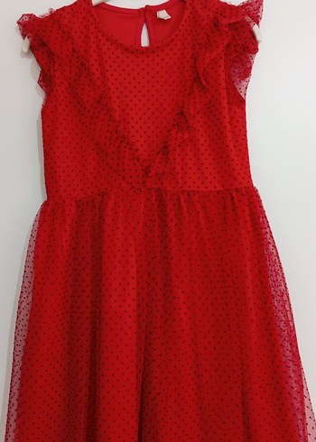 Kız Çocuk Kırmızı Puantiyeli Fırfırlı Elbise - Görsel 4