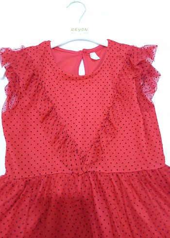 Kız Çocuk Kırmızı Puantiyeli Fırfırlı Elbise - Görsel 2