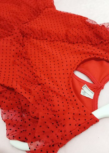 Kız Çocuk Kırmızı Puantiyeli Fırfırlı Elbise - Görsel 5