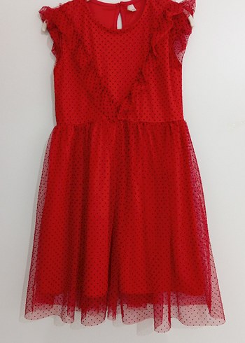 Kız Çocuk Kırmızı Puantiyeli Fırfırlı Elbise - Görsel 3