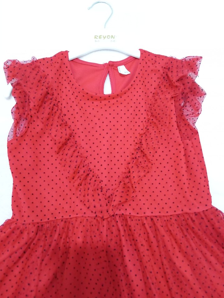 Kız Çocuk Kırmızı Puantiyeli Fırfırlı Elbise - Görsel 2