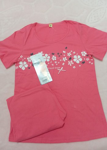 Pembe Çiçek Desenli Kısa Kollu Kadın Pijama - Görsel 6