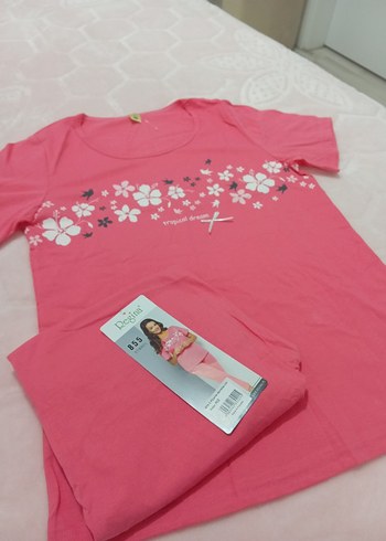 Pembe Çiçek Desenli Kısa Kollu Kadın Pijama - Görsel 3