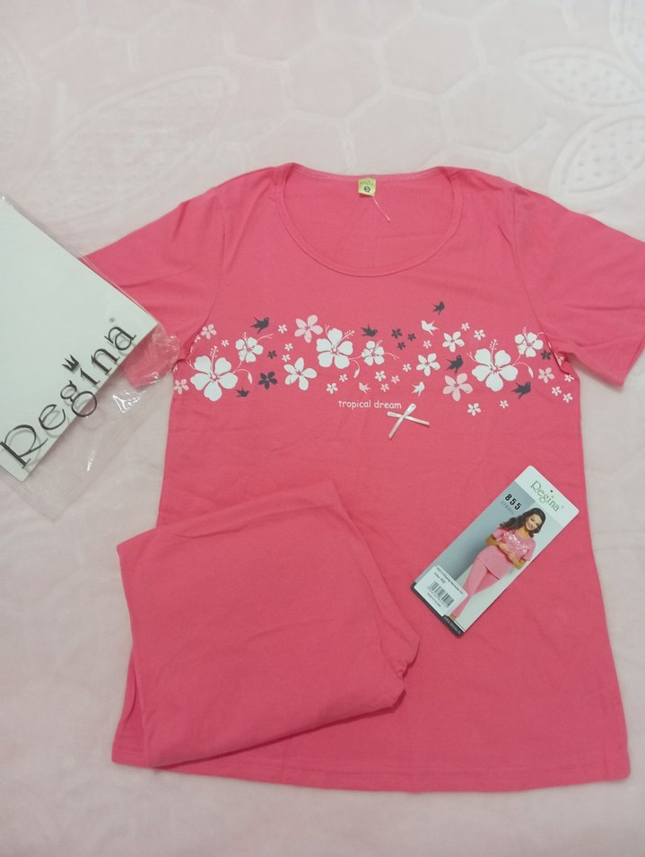 Pembe Çiçek Desenli Kısa Kollu Kadın Pijama - Görsel 5