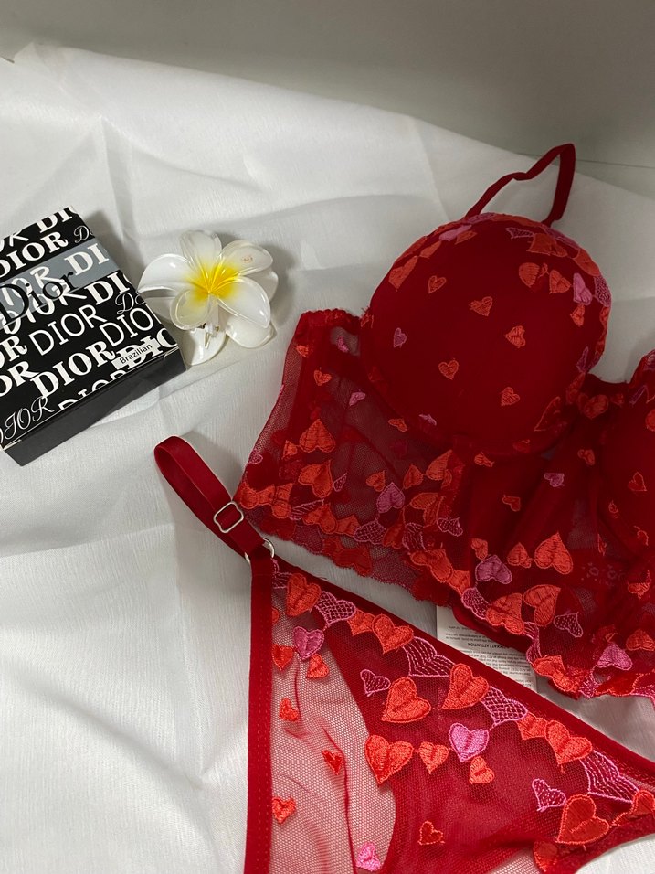 Nakışlı Kısa Kırmızı Bohem Sütyen Takımı - Görsel 2