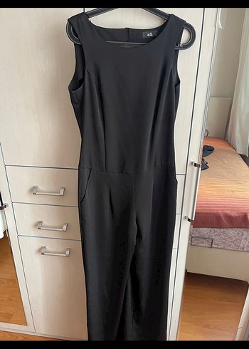 Siyah V Yakalı Uzun Kadın Tulum - Görsel 2