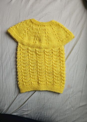 Kız Çocuk Sarı Kısa Kollu Örgü Hırka - Görsel 2