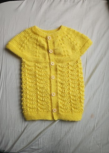 Kız Çocuk Sarı Kısa Kollu Örgü Hırka - Görsel 3