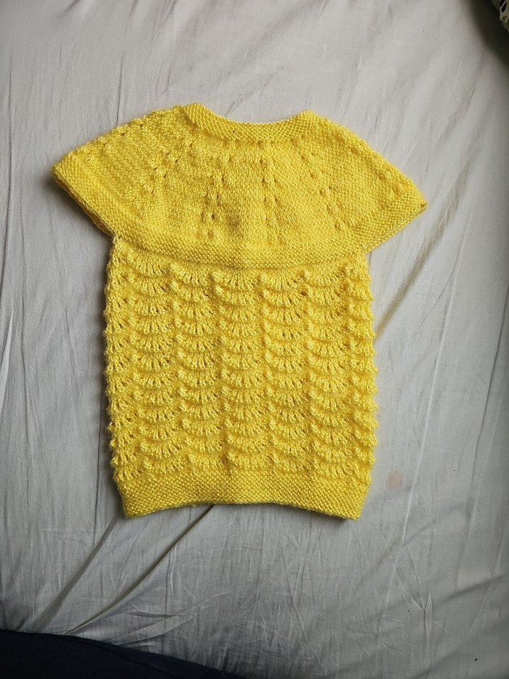 Kız Çocuk Sarı Kısa Kollu Örgü Hırka - Görsel 2