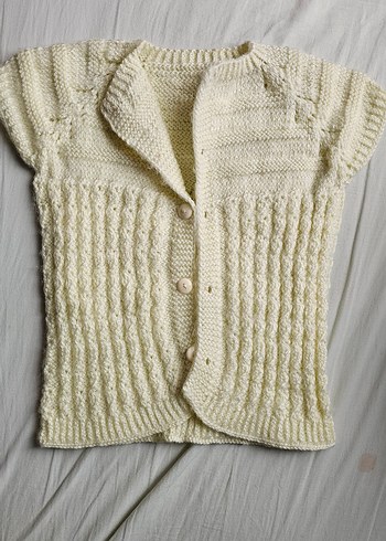 Beyaz Dantelli Kız Örgü Süveter - Görsel 4