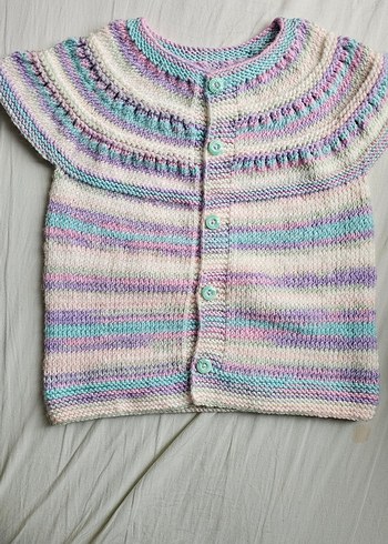 Beyaz Dantelli Kız Örgü Süveter - Görsel 3