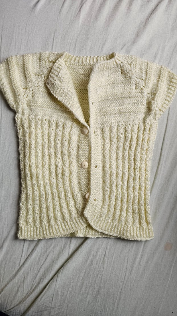 Beyaz Dantelli Kız Örgü Süveter - Görsel 4