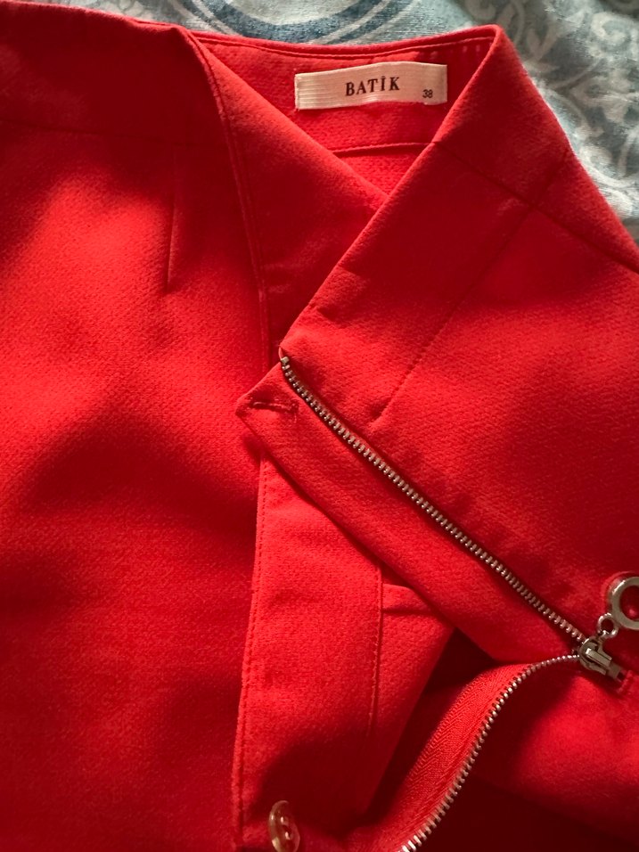 Kırmızı Drapeli Mini Etek - Görsel 5