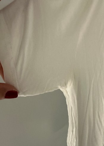Düğmeli Beyaz Keten V Yaka Kadın Gömlek - Görsel 6