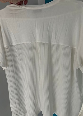 Düğmeli Beyaz Keten V Yaka Kadın Gömlek - Görsel 9