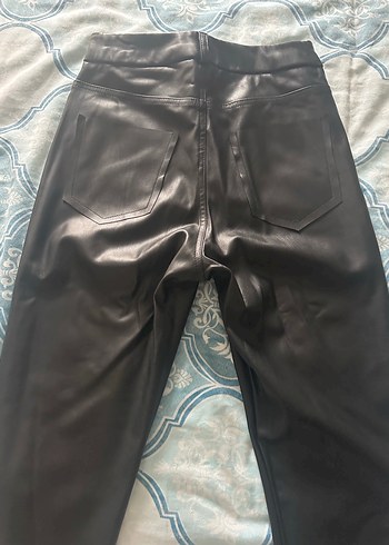 Kadın Siyah Deri Midi Kumaş Pantolon - Görsel 2