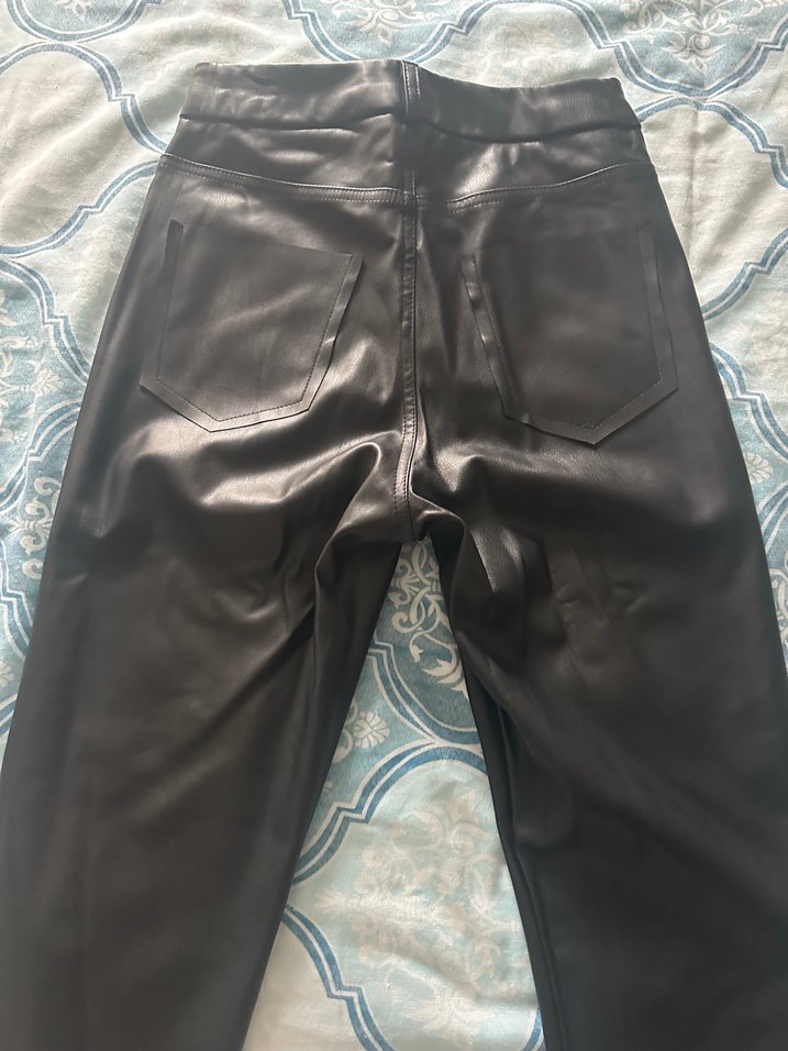 Kadın Siyah Deri Midi Kumaş Pantolon - Görsel 2