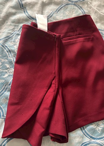 Bordo Drapeli Midi Mini Etek - Görsel 5