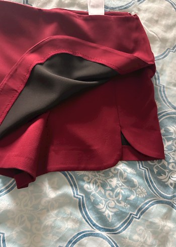 Bordo Drapeli Midi Mini Etek - Görsel 2