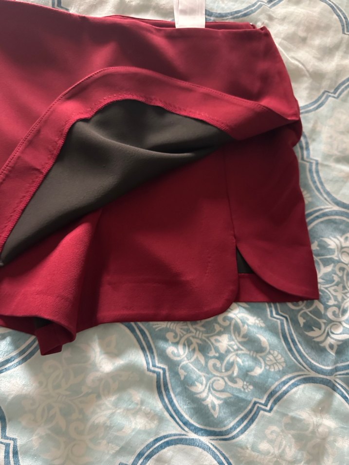 Bordo Drapeli Midi Mini Etek - Görsel 2