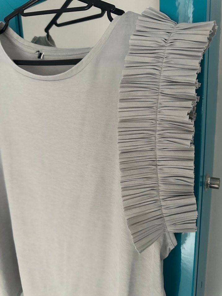 Gri Keten Kolsuz Hamile Bluzu - Görsel 2