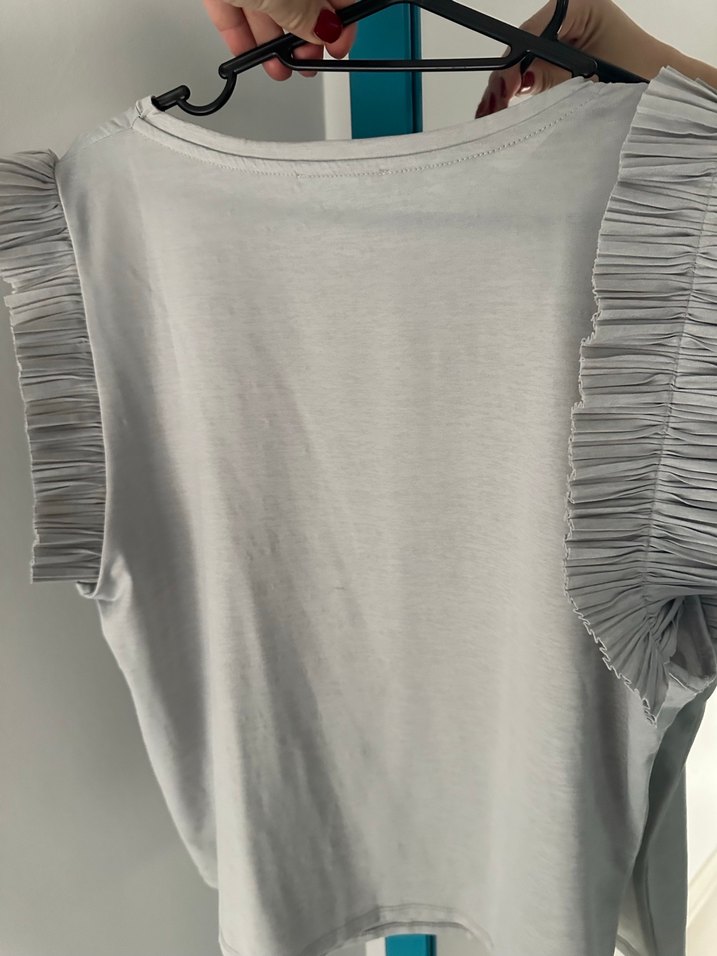 Gri Keten Kolsuz Hamile Bluzu - Görsel 3