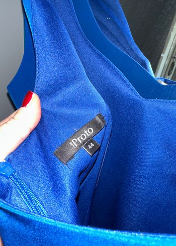 Mavi V Yaka Kolsuz Midi Kadın Elbise - Görsel 3