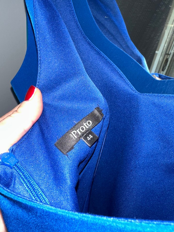 Mavi V Yaka Kolsuz Midi Kadın Elbise - Görsel 3