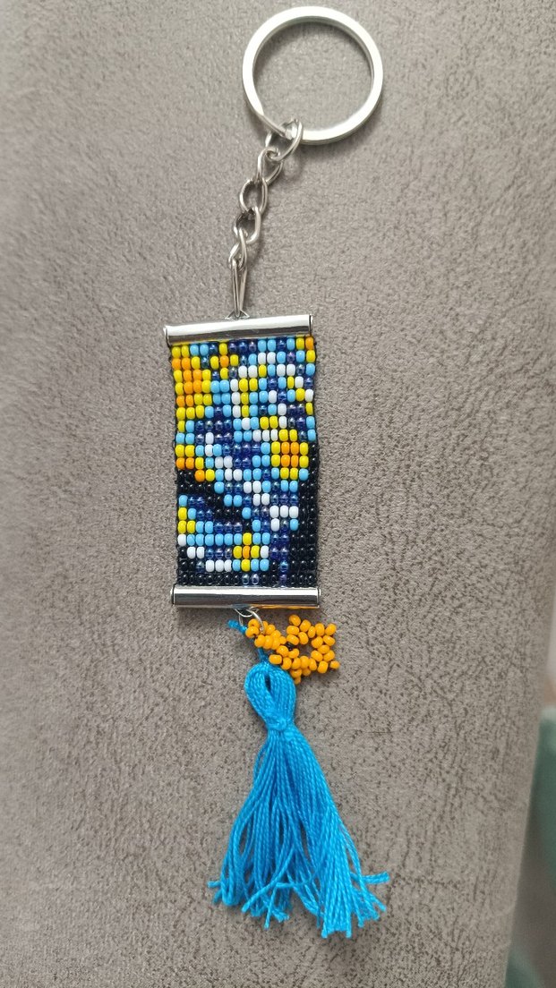 Van Gogh yıldızlı gece desenli Renkli Boncuklu Anahtarlık - Görsel 3