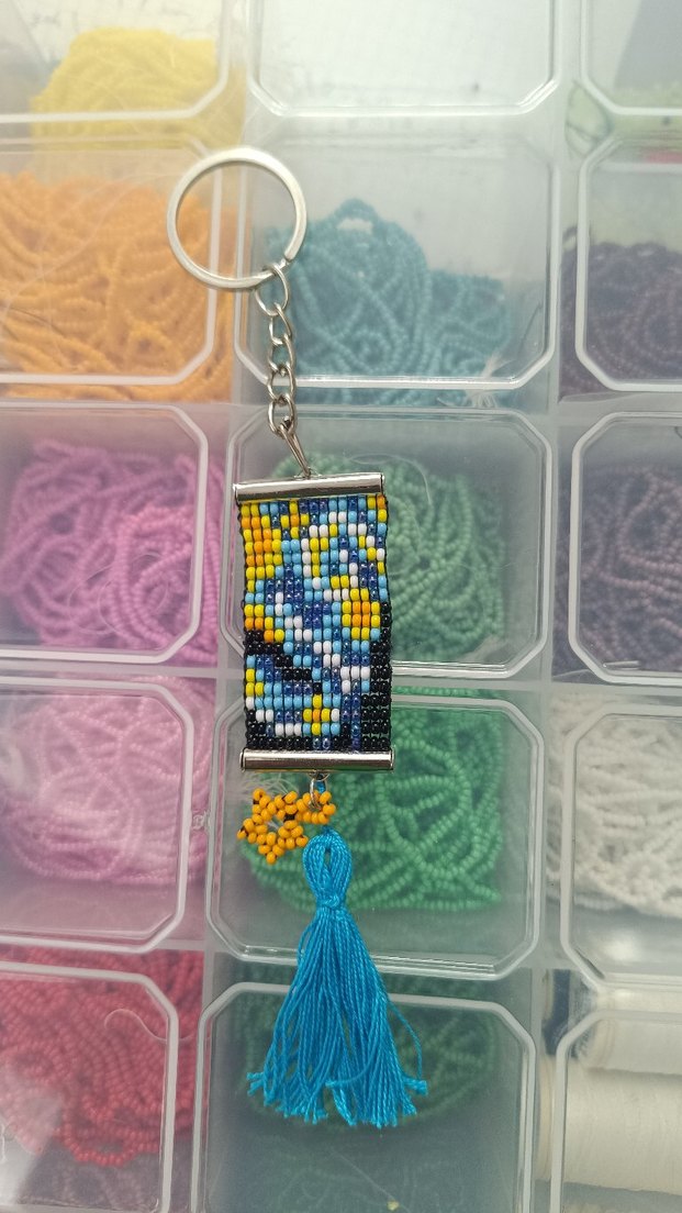 Van Gogh yıldızlı gece desenli Renkli Boncuklu Anahtarlık - Görsel 2