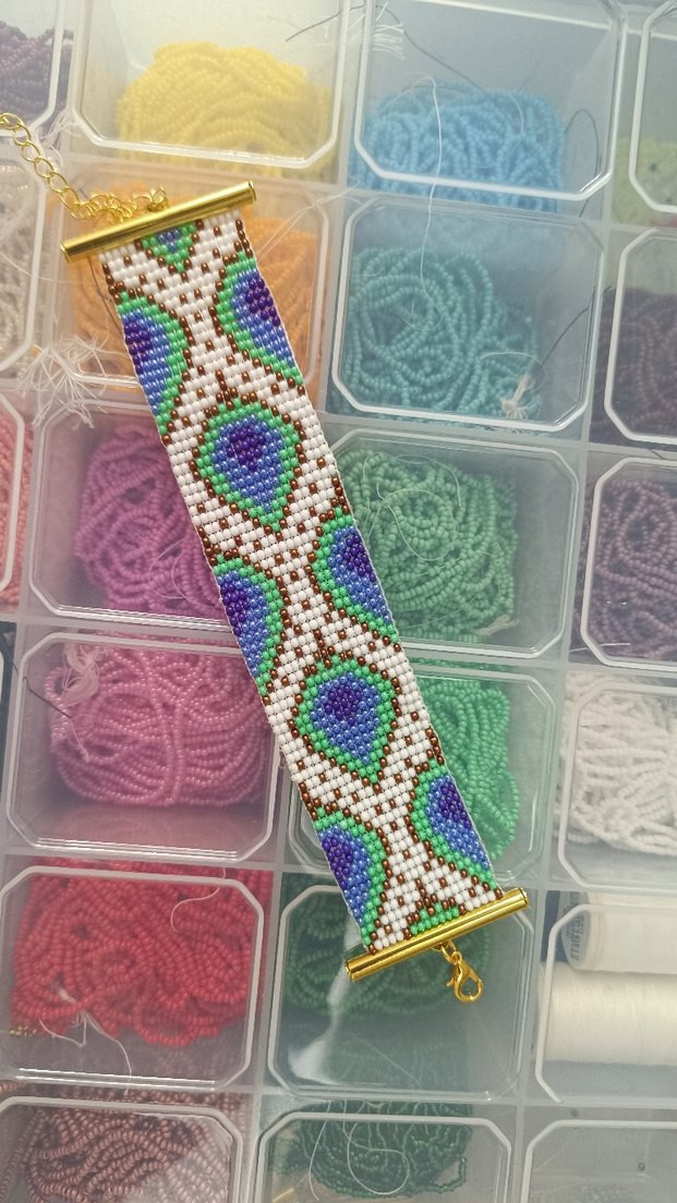 Renkli Bohem Tavuskuşu Tüyü Desenli Bileklik - Görsel 3