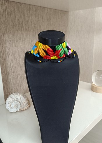 Rengarenk Çiçekli Kum Boncuk Choker Kolye - Görsel 4