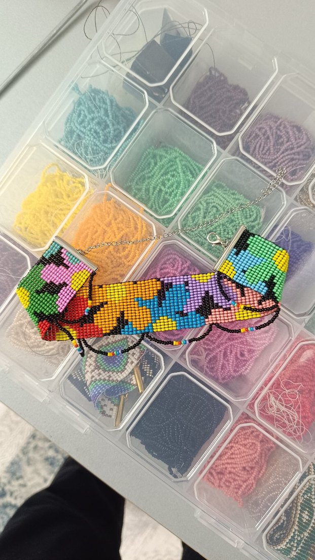 Rengarenk Çiçekli Kum Boncuk Choker Kolye - Görsel 3