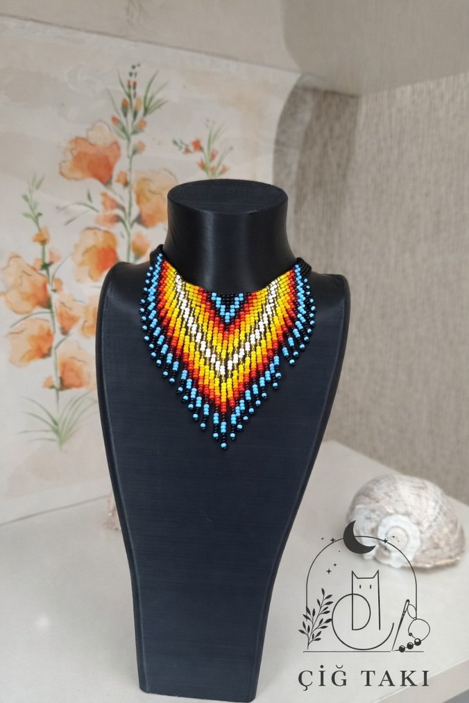 Alev desenli kum boncuk kolye - Görsel 4