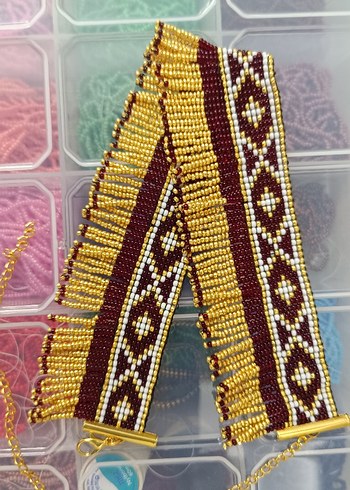 bordo gold Renkli Etnik Boncuklu Bohem Kolye - Görsel 3