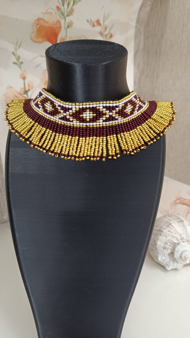 bordo gold Renkli Etnik Boncuklu Bohem Kolye - Görsel 4