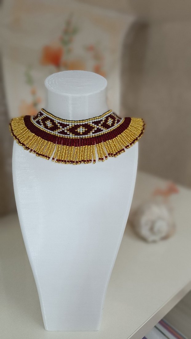 bordo gold Renkli Etnik Boncuklu Bohem Kolye - Görsel 5